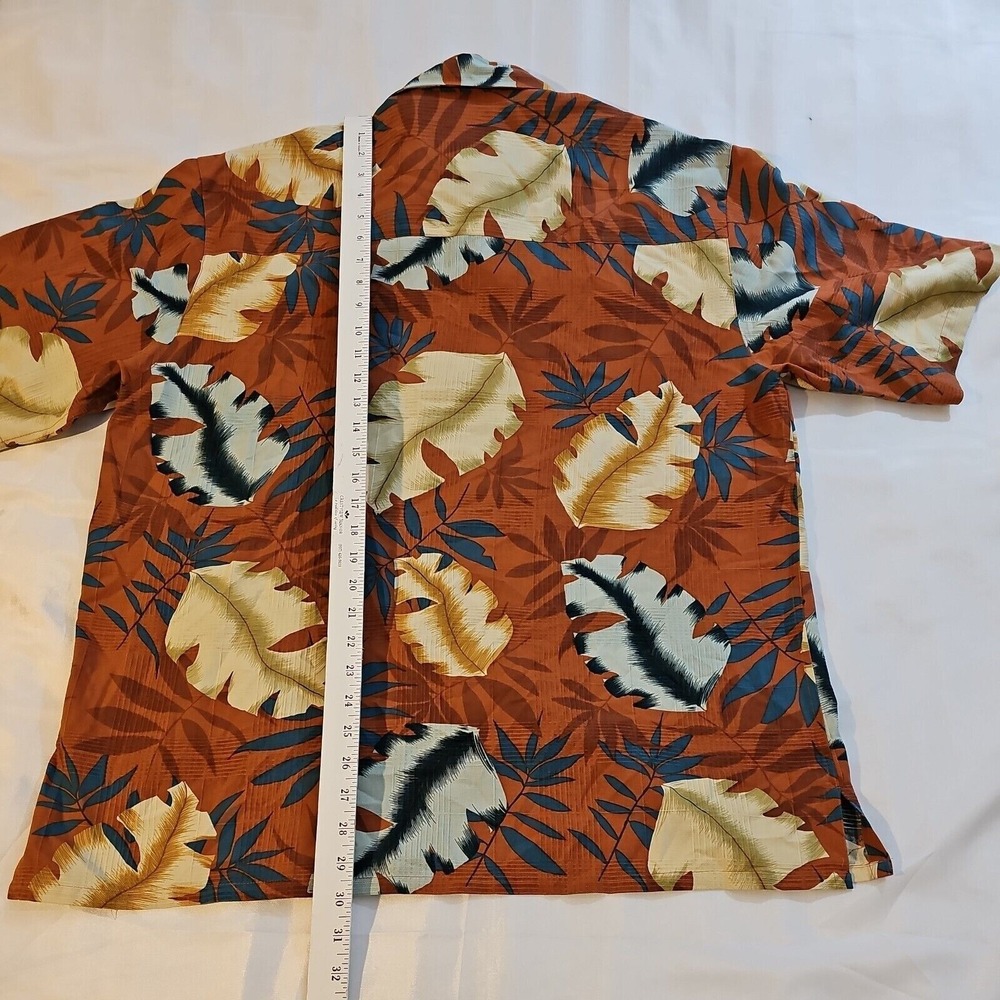 Men's Banana Cabana Hawaiian Silk Shirt Tropical Palms Rust Brown Large - Picture 4 of 5